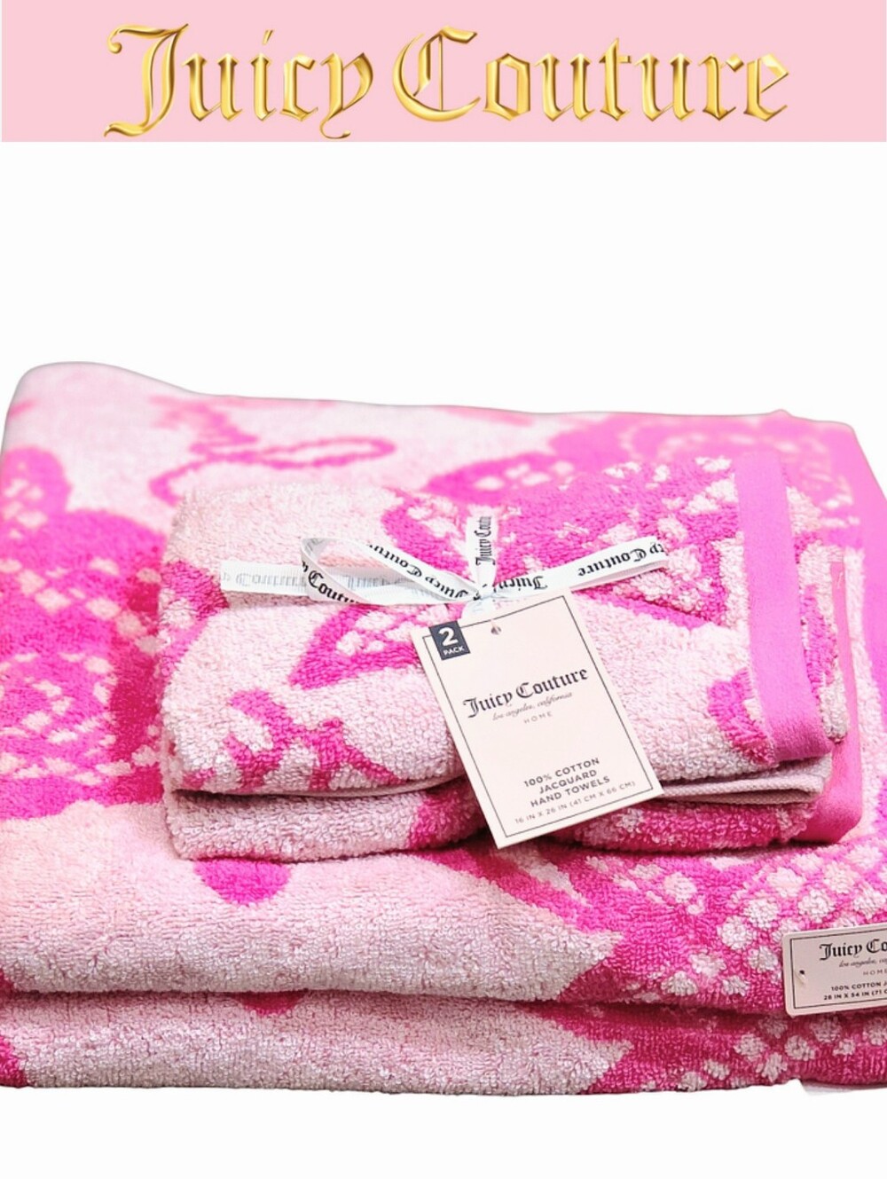 Juicy Couture Home Rose Pattern 100% Jacquard Cotton Bath & Hand Towel Set